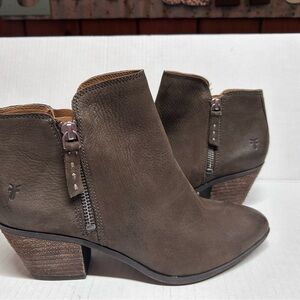 Frye Taupe Ankle Boots with Side Zipper